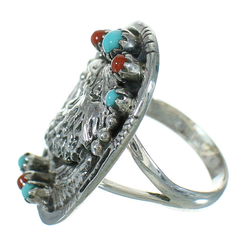 Sterling Silver Turquoise And Coral Eagle Ring Size 4-3/4 RX84906
